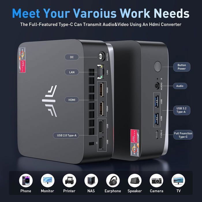 NiPoGi Mini PC AMD Ryzen5 7430U ベアボーンキット NIPOGI ミニpc