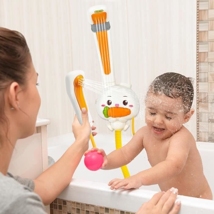 CUTE STONE Jouet De Bain Lapin Électrique – Douche à Pulvérisation Rechargeable Avec 2 Pommes De Douche – Super Fun Pour Bébé !