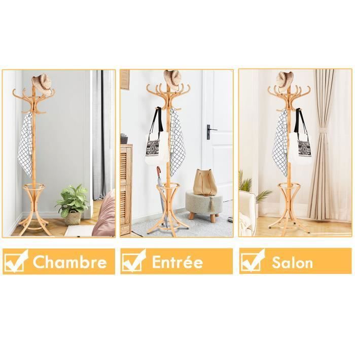 COSTWAY Porte-Manteau sur Pied avec 12 Crochets en Bois Massif pour Manteaux Chapeaux Parapluie COSTWAY Porte-Manteau sur Pied avec 12 Crochets en Bois Massif pour Manteaux Chapeaux Parapluie