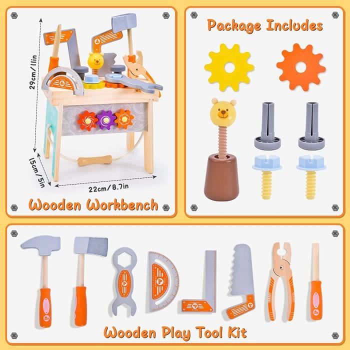 Atoylink Caja De Herramientas De Madera Para Niños 2 3 4 5 Años – Juguete STEM Montessori Con Piezas De Construcción, Regalo Educativo Y Creativo Para Pequeños Constructores Kit De Bricolaje