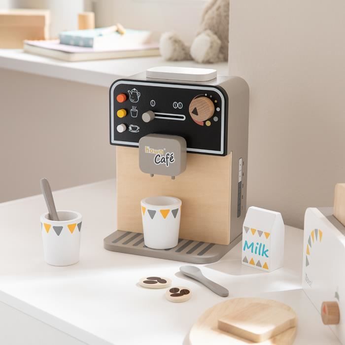 Howa Machine à café enfant Cafetière en bois avec 7 accessoires