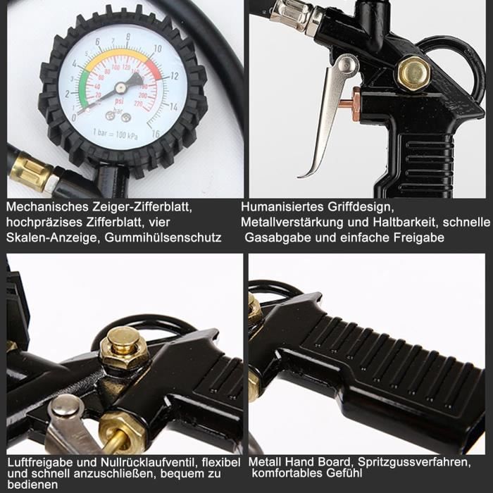 Manomètre Pression Pneue Haute Précis 220 PSI Multifonctionnel Jauge de  Pression Numérique avec 15 Accessoires Pistolet