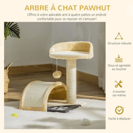 plateforme peluche s PawHut Arbre à chat griffoir grattoir design jeu boule suspendue 