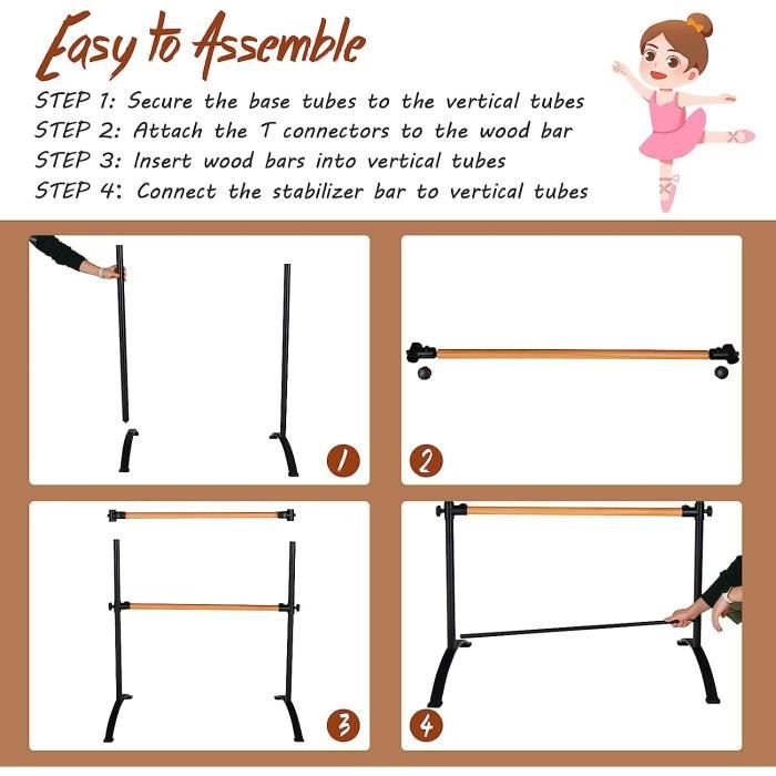 Barra Estiramientos Altura Variable Barra De Ballet Doble GOPLUS - Altura Ajustable 7-112 Cm, Extraíble, Estable, Carga 50 Kg, Plateado Barra Desmontable Con Patas De Goma