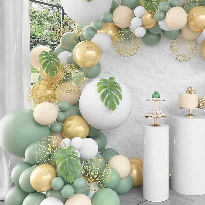 Joya ® Set de 40 Ballons vert olive et or avec ruban, Décoration de Fête, Décoration