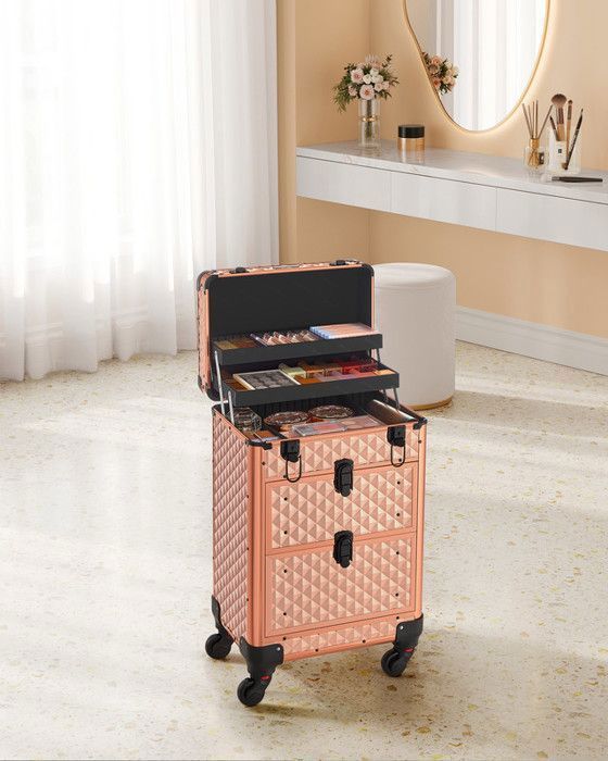 SONGMICS Coffre à Maquillage, Valise à Maquillage 4 en 1, Mallette de Maquillage, Verrouillable, avec roulettes, Noir JHZ11BK - Au quotidien