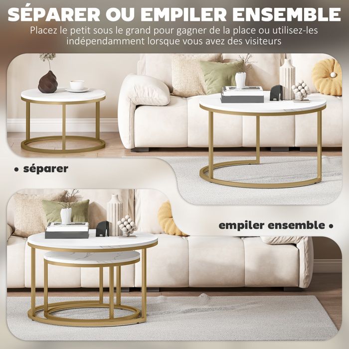 Lot De 2 Tables Basses Gigognes HOMCOM - Acier Blanc, Style Industriel - 40x40x40 Cm Et 35x35x35 Cm