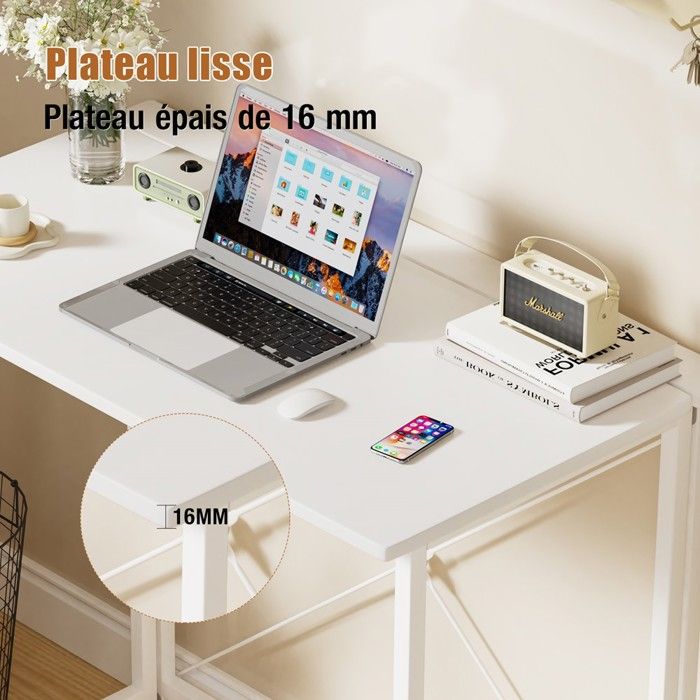 Bureau D'ordinateur Pliable Table D'écriture Pliable Robuste avec Angle Réglable et étagère