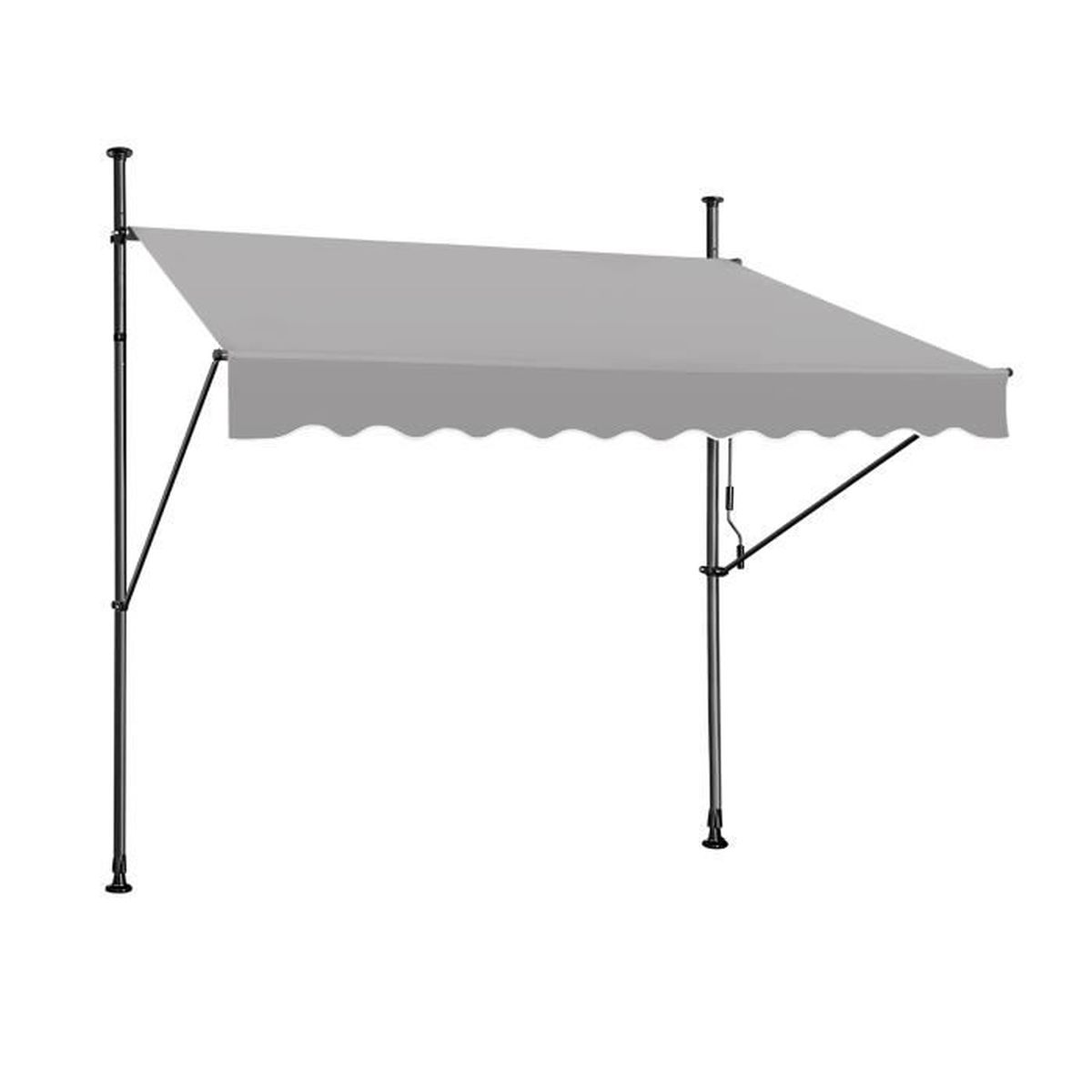 Auvent De Balcon Rétractable 250x120cm - Protection UV Et Eau, Hauteur Réglable 200-300cm, Manivelle Sans Perçage, Cadre Métal Robuste - Beige