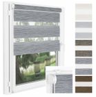 P+R Store Enrouleur Jour Nuit sans Perçage Wood - 73 x 220 cm - Gris Foncé - Facile à Installer