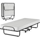 GIANTEX Lit d’Appoint Pliable 80x190CM avec Roulettes+ Matelas en Mousse à Mémoire Épaisseur 10CM,Lit 1 Place en Acier,Charge 120KG