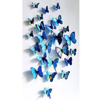 Lot de 12 stickers muraux de Papillons 3D (bleu)