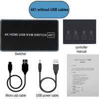 4x1 Pas de câbles USB Commutateur KVM 4K compatible HDMI, 4 ports USB, 4x1, 4K x 2K-60HZ, HDCP 2.2, pour PC p