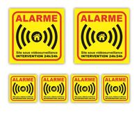 Panneaux Autocollant Alarme Maison - Lot de 6 autocollants : 100x100mm (x2) + dim. 50x50mm (x4) - Anti UV - garantie 5 ans - SERJ