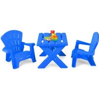 DREAMADE Ensemble Table et Chaises d'Extérieur pour Enfants avec 2 Chaises Adirondack, Design Empilable, 3-6 Ans, Charge 30KG Bleu