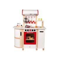 Cuisine multifonction en bois pour enfant - Hape E8018 - Rouge, beige et blanc
