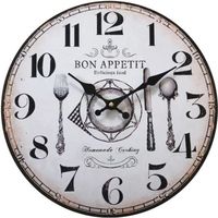 Rebecca Mobili Horloge Cuisine Mdf Rétro Blanc Marron Analogique 33,8x33,8x4