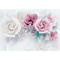 Papier Peint Intissé 3D Floral Abstrait Pastell Rose 368x254 cm Moderne Fleurs Chambre Salon Photo Non Tissé Muraux Trompe l'oeil