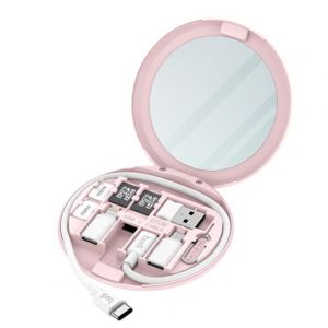 ENROULEUR Rose--Boîte de rangement pour Gadgets numériques, enrouleur de câble, support de téléphone, miroir de maquill
