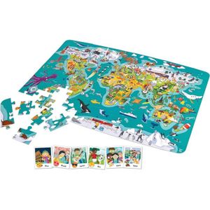 PUZZLE Puzzle en bois 2-en-1 Atlas Tour du Monde - E1626