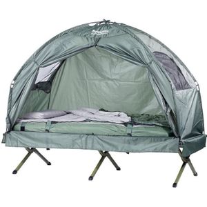 TENTE DE CAMPING Tente surélevée avec lit de camp, sac de couchage et matelas