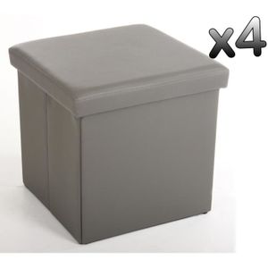 POUF - POIRE Lot de 4 poufs carrés en simili cuir gris - PEGANE - Lilo - Intérieur/Extérieur - H37.5 x P38 x L38 cm