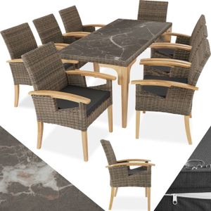 Ensemble table et chaise de jardin TECTAKE Ensemble Table en rotin avec 8 chaises FOGGIA Résistant aux intempéries et résistant aux UV - Marron Naturel