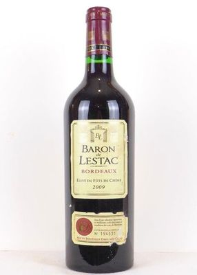 Vin rouge bordeaux baron de lestac fût de chêne rouge 2009