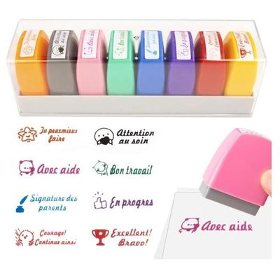 12 Tampons Enseignants Français Mignons - Tampons Encouragement Pour Motiver Les Élèves