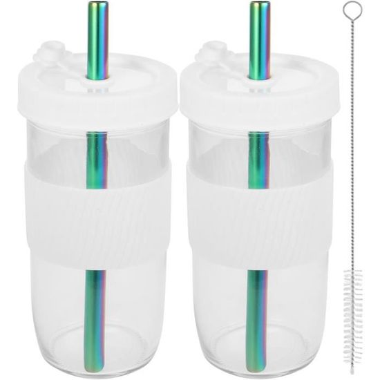 Gobelet En Verre Avec Couvercle Et Paille - Récipient Pratique Pour Boissons Froides Ou Chaudes - Design Simple Et Moderne