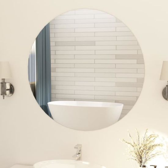Miroir Mural Miroir Rond sans cadre Verre - Ø90 cm - Miroir Maquillage Décor pour Salle de bain, Salon, Chambre ou Dressing