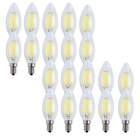 20X E14 Forme Bougie LED 4W Filament Ampoule LED Lampe Blanc Froid 6500k Flame Tip Bright Lampe 400LM AC220-240V Non Dimmable