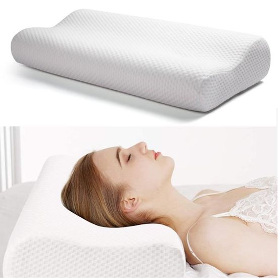 FREOSEN Oreiller Ergonomique à Mémoire de Forme, Oreiller Cervical Coussin avec Housse Hypoallergénique Lavable, 63x34CM