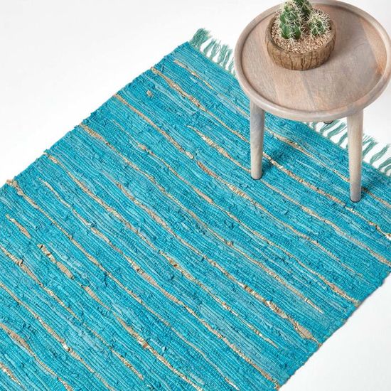 Tapis cuir Doré & Turquoise - 120 x 180 cm - Cdiscount Maison
