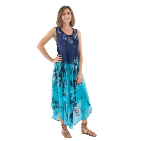 Robe D'été COLINE Bleu Turquoise à Motif Floral - Taille XL, Viscose Fluide, Col Carré, Neuve