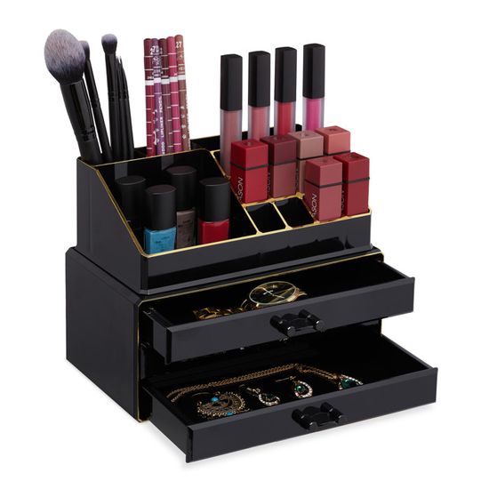 Organisateur De Maquillage Zofory - 2 Boîtes Transparentes à Tiroirs Empilables - Range Pinceaux, Fards, Rouges à Lèvres