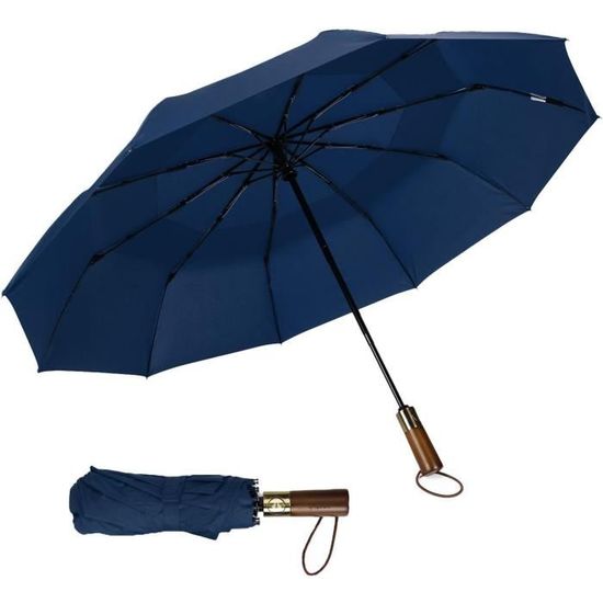 Parapluie Automatique Transparent Pliable - Manche En Bois, Solide Et Coupe-vent - Compact Pour Voyage Et Quotidien