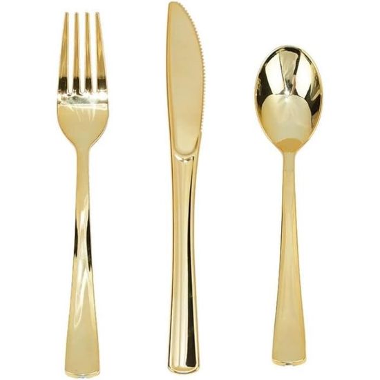 120 Pièces Couverts Jetables Or Élégants – 40 Fourchettes, 40 Cuillères, 40 Couteaux Réutilisables – Idéal Anniversaire, Mariage, Barbecue, Camping