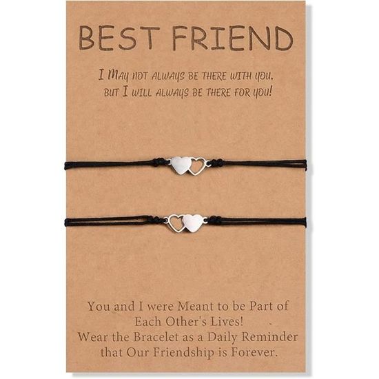 Bracelets D'amitié Sœur Cœur - Lot De 3 Bracelets Réglables Noir Et Or, Cadeau Pour Meilleure Amie Ou Couple