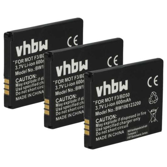 Vhbw 3x Batteries compatible avec Motorola MotoFone F3 téléphone fixe