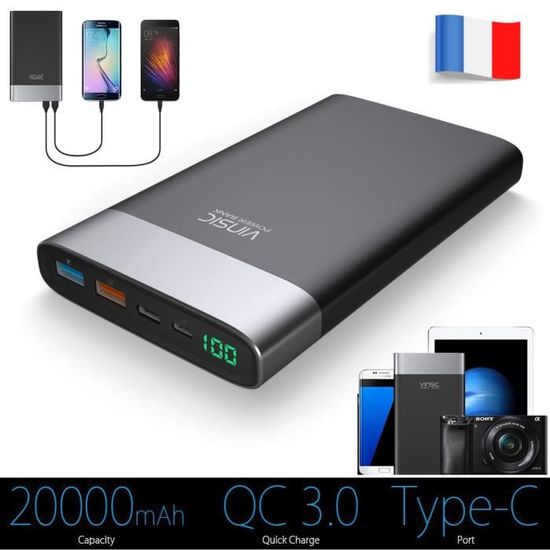 Vinsic batterie externe 20000mAh, QC 3.0 batterie de la charge rapide