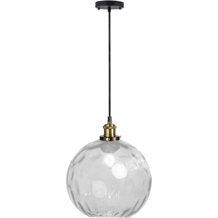 Suspension Plafonnier Vintage Sphérique En Verre Ocre – Luminaire Jaune