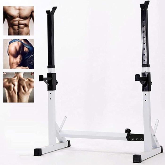 Cage de Squat Support de Squat Multifonctionnel Monobloc Réglable NOIR BLANC 73-105 * 54 * 80-150cm