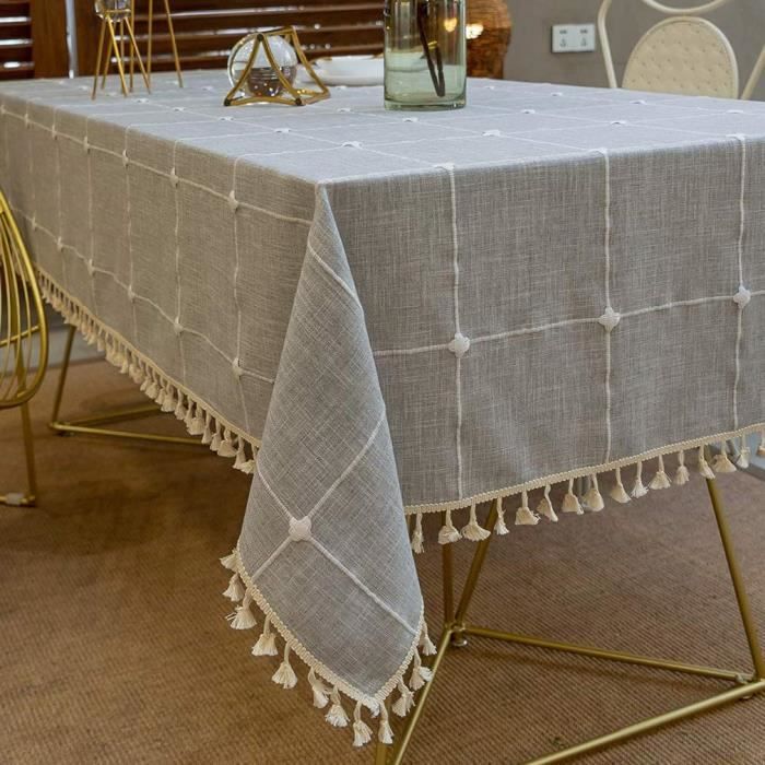 Jupitte Nappe Rectangulaire Anti Tache Nappe Lavable Tissu Nappe Table a Manger Nappe Cuisine / Picnic (Rayures Grises,140x220CM)