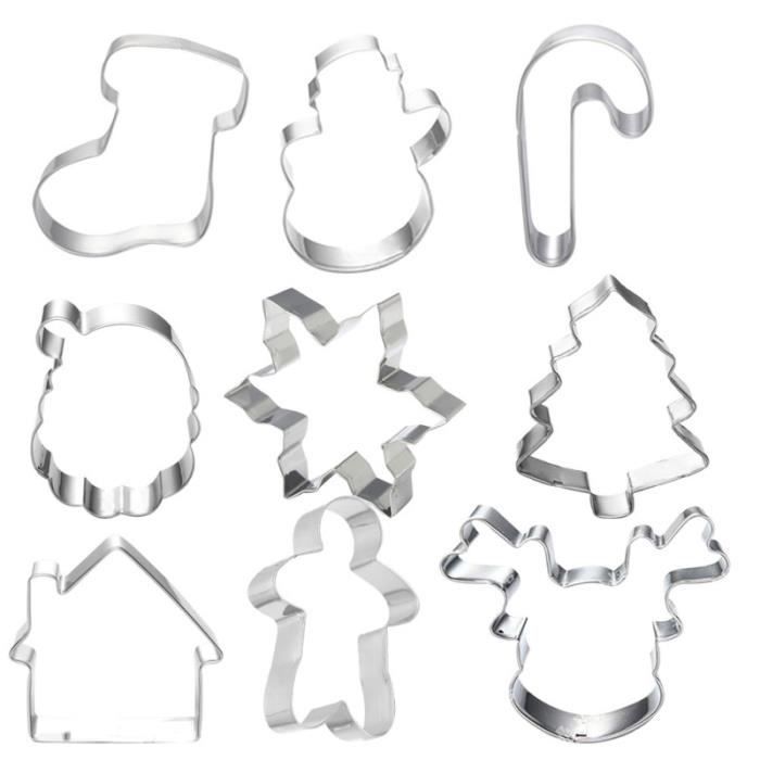 9 pièces coupeur de noël élément de en acier inoxydable emporte-pièce moule de cuisson pour MOULE A GATEAU - MOULE DE PATISSERIE