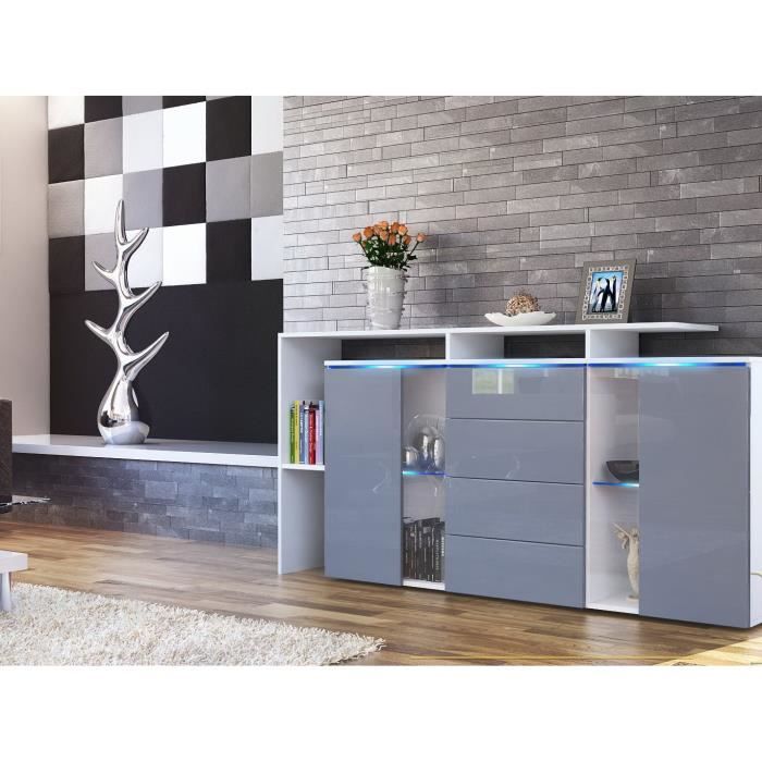 Bahut laqué blanc et gris,4 tiroirs 160 cm