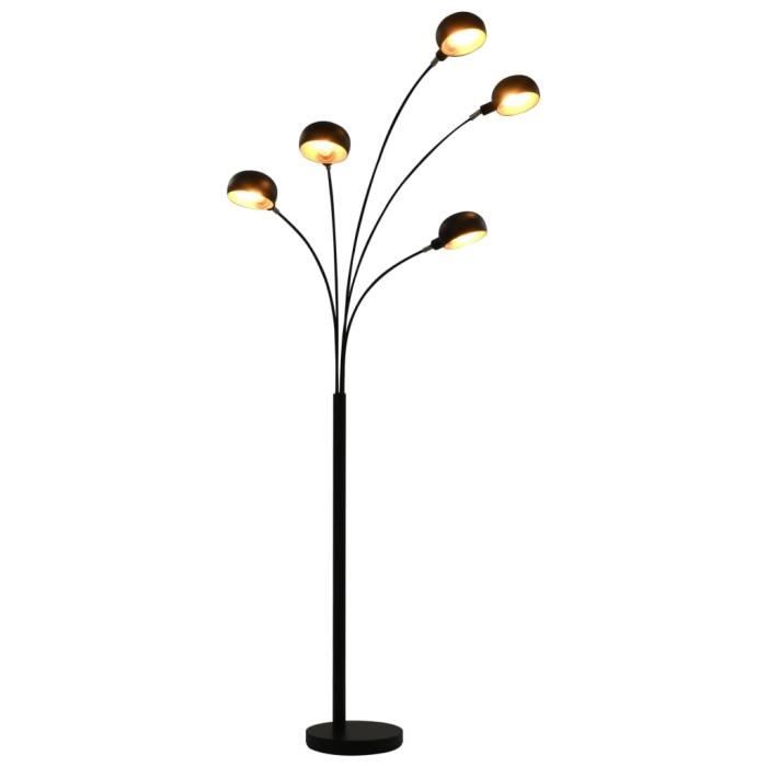 Lampadaire salon sur pied Lampe de sol à long Chambre et Salon- 200 cm 5 x E14 Noir et doré