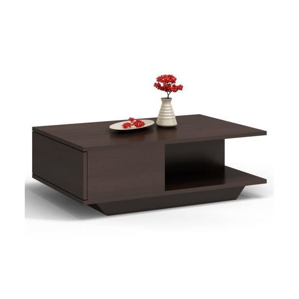 ZEKE - Table basse contemporaine - 90x60x42cm - Table à café style scandinave salon séjour bureau - Wengé