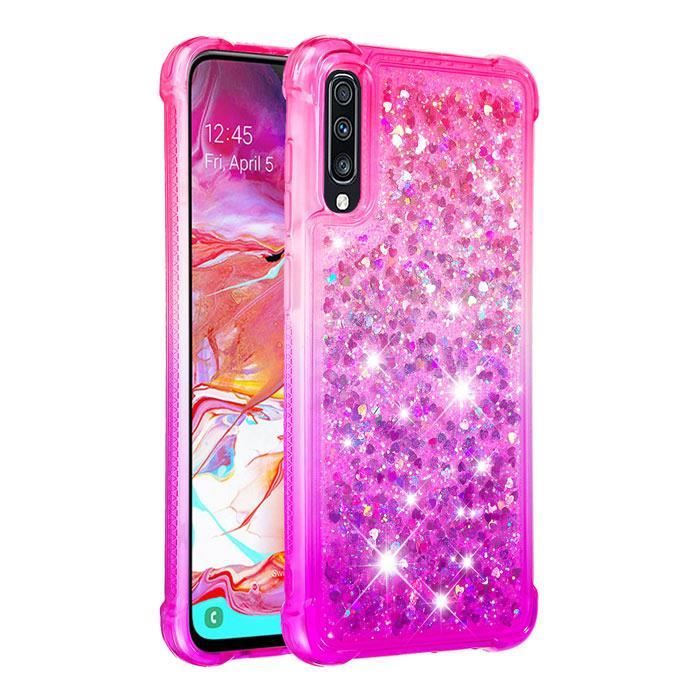 Coque Samsung Galaxy A70, Transparente Silicone Liquide Paillette Gradient Couleur Ultra-fin Antichoc, Rose Violet