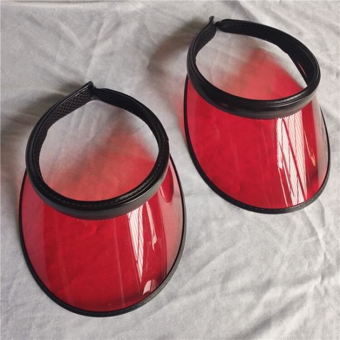 Été coloré PVC plastique dorure visière chapeau femmes en plein air Protection UV plage soleil ombre Transparent red Adult size (54